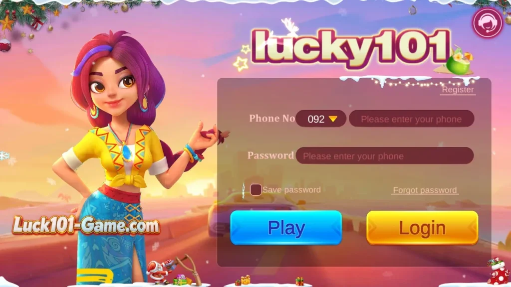 Lucky101 login screen for signing in to a player account